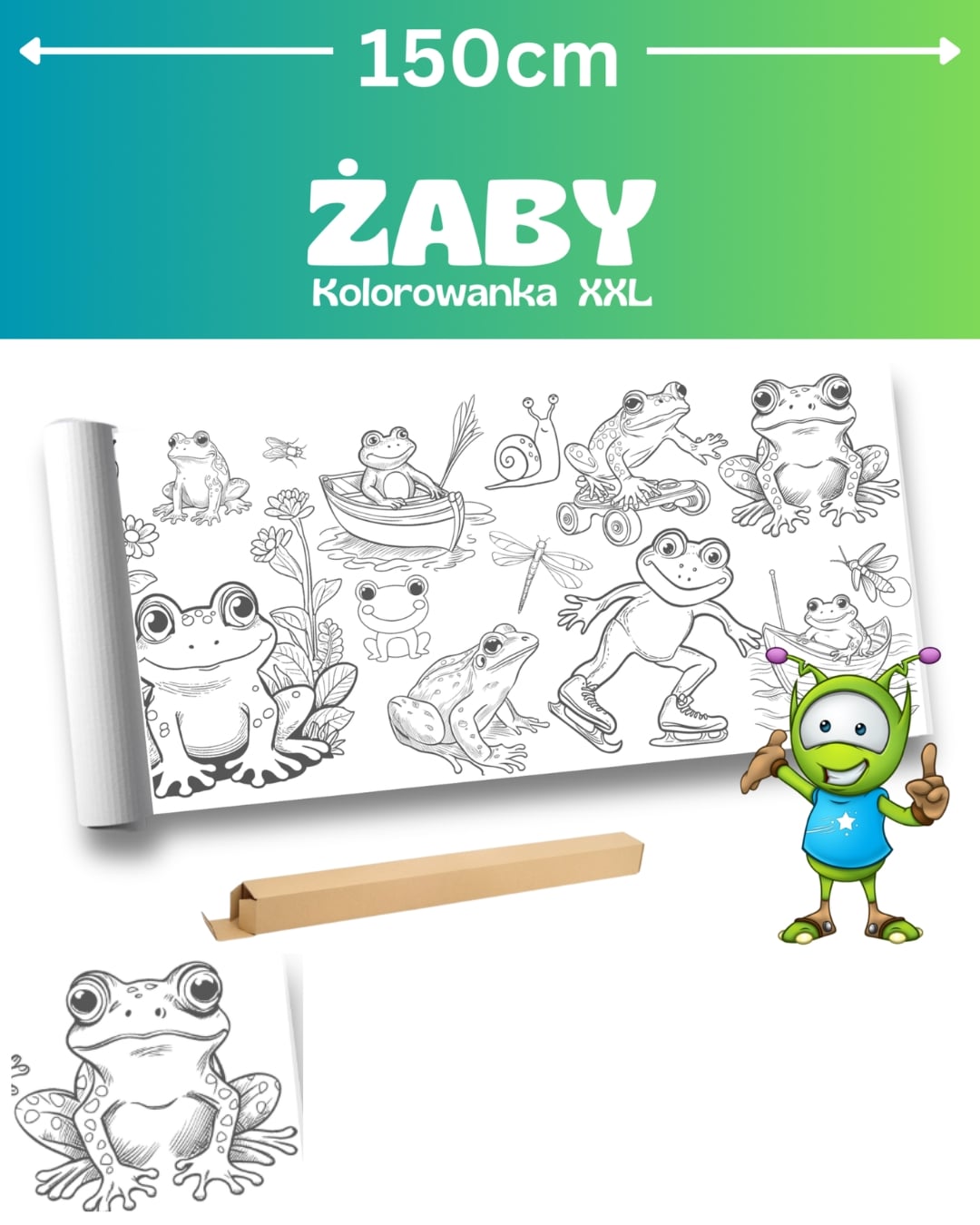 Boden-Ausmalbild 150 × 42 cm - Frösche XXL - Frösche und Natur