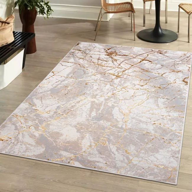 Teppich Modern Beige / Creme Gold Abstrakt Glamour Marmor MZ34B GOLDEN