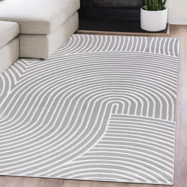 Teppich Modern Grau Weiß Bogen Geometrisch NG83B ELLEN