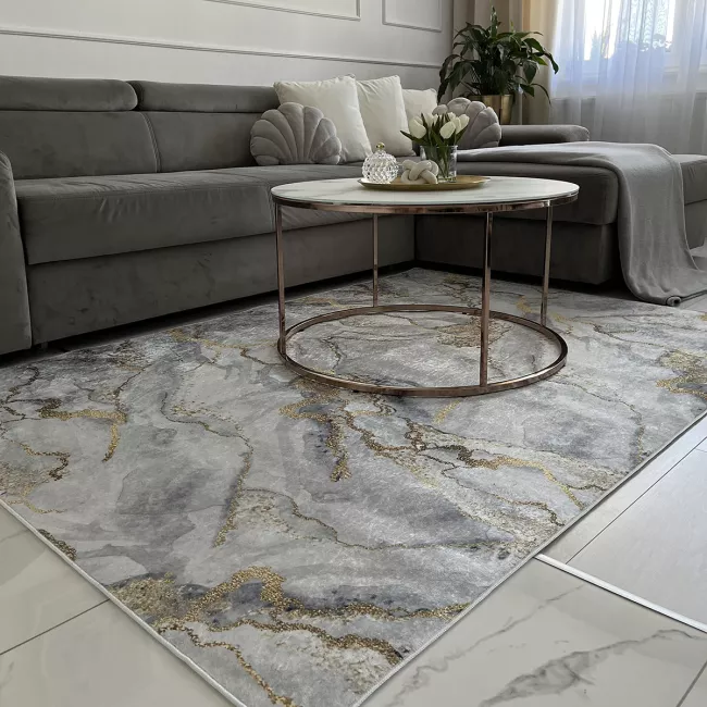Teppich Modern Grau Gold Abstrakt Glamour Marmor 2116 TOSCANA