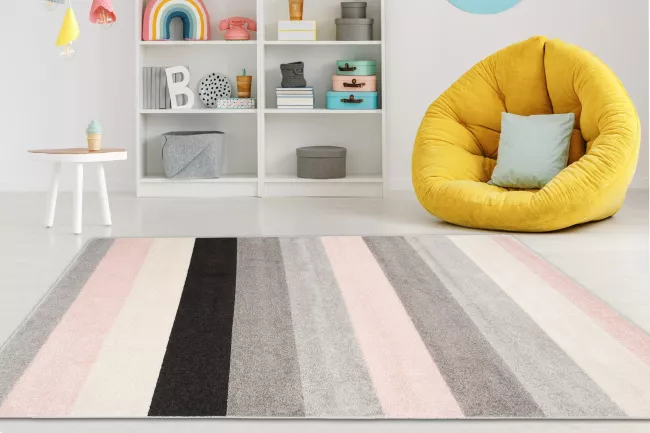 Teppich Modern Rosa Grau Geometrisch Streifen C947I LAZUR