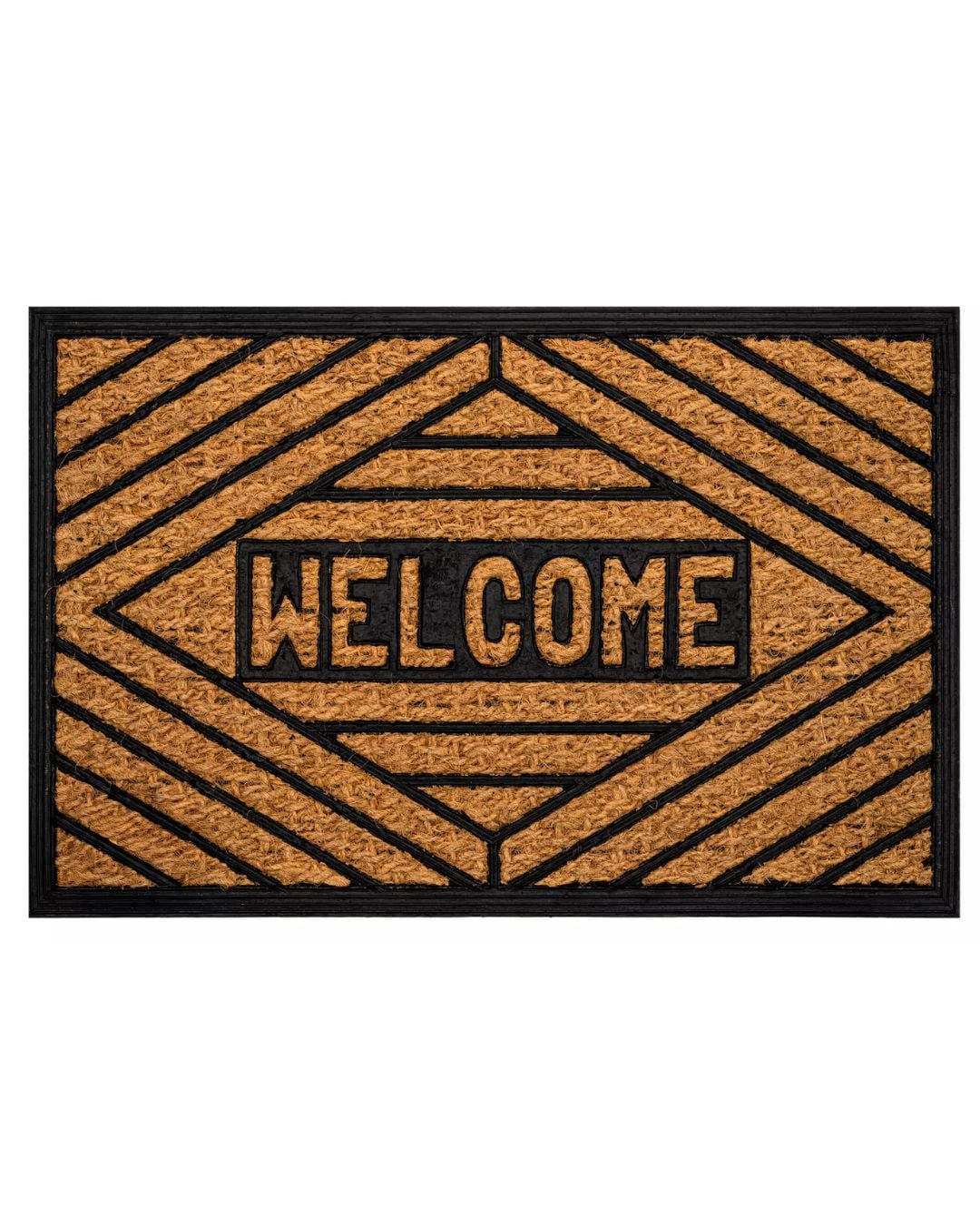 Kokos-Fußmatte - Calla 3109 - beige-schwarz mit Welcome-Schriftzug, rutschfest und pflegeleicht
