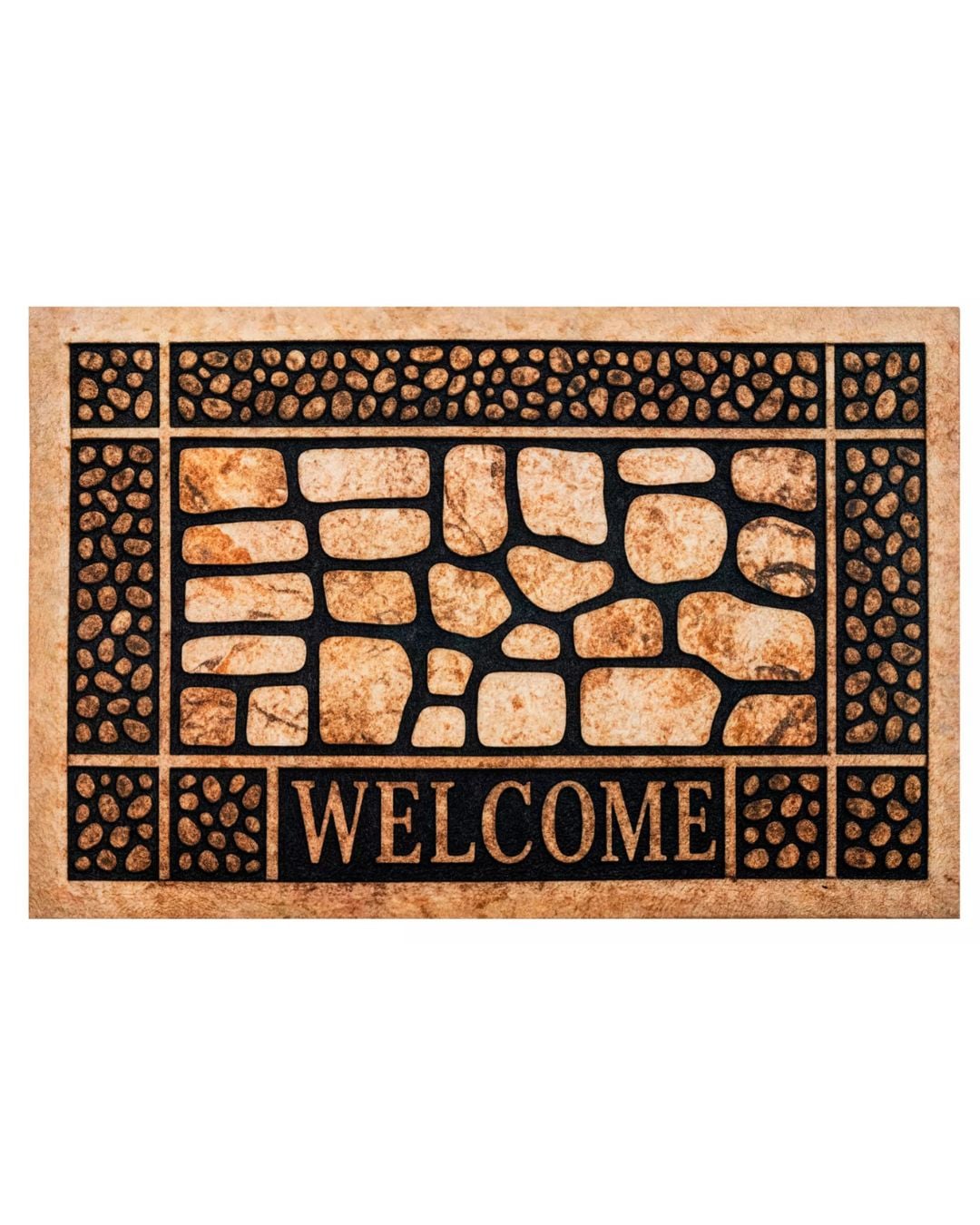 Textil-Fußmatte - Print DM13 - beige-braun-schwarz, mit Welcome-Schriftzug, rutschfest und pflegeleicht