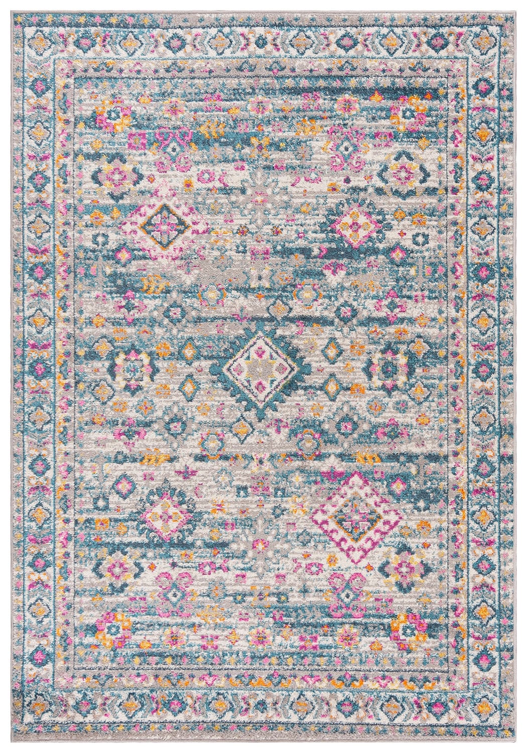Moderner ethnischer Teppich – Dallas I989A – grau, rosa