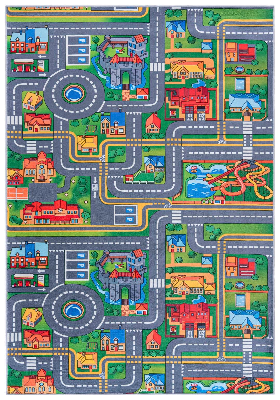 Kinderteppich Multicolor Grau Grün Straßen B_529 FLANNEL