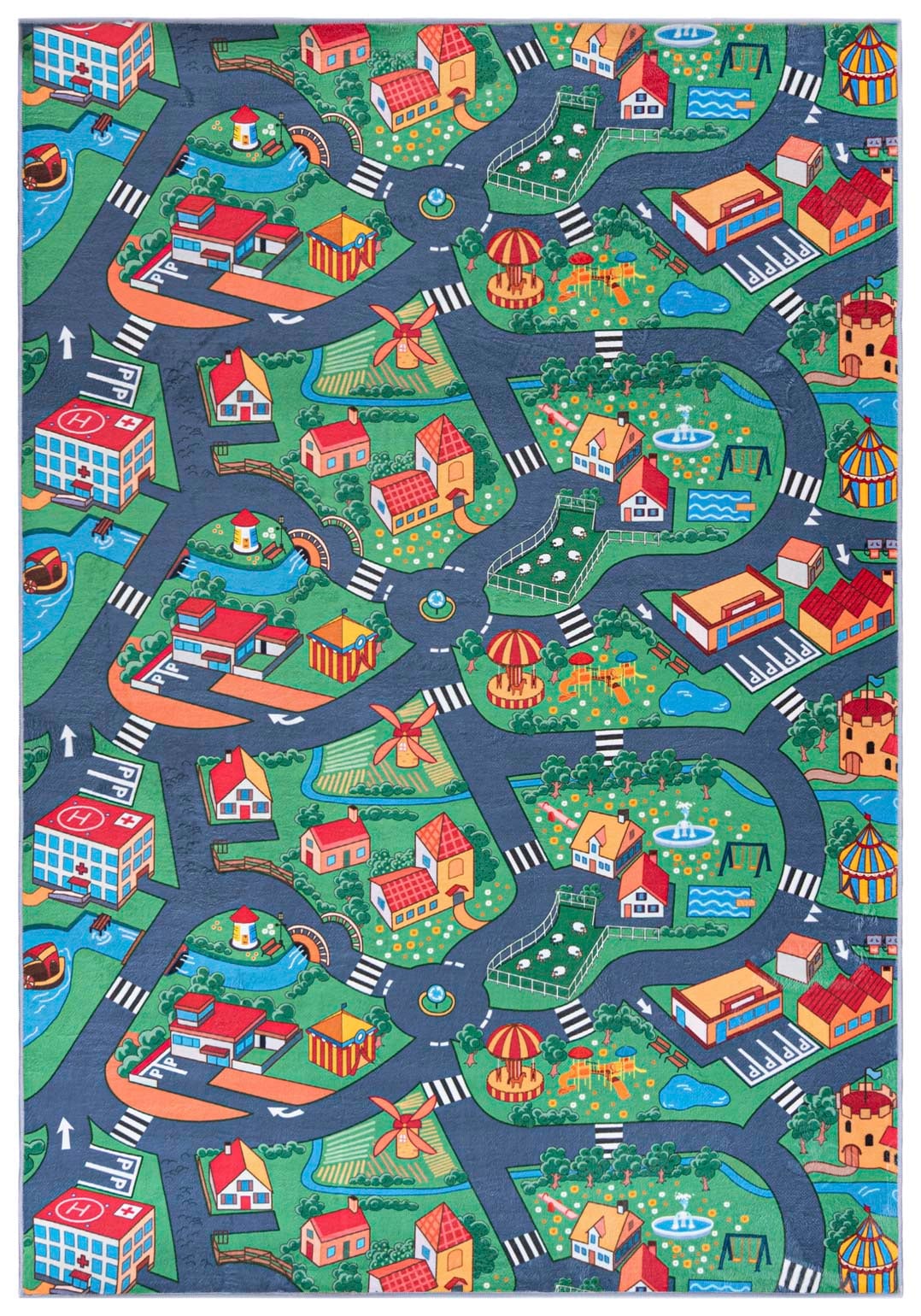 Kinderteppich Grau Grün Straßen B_601 FLANNEL