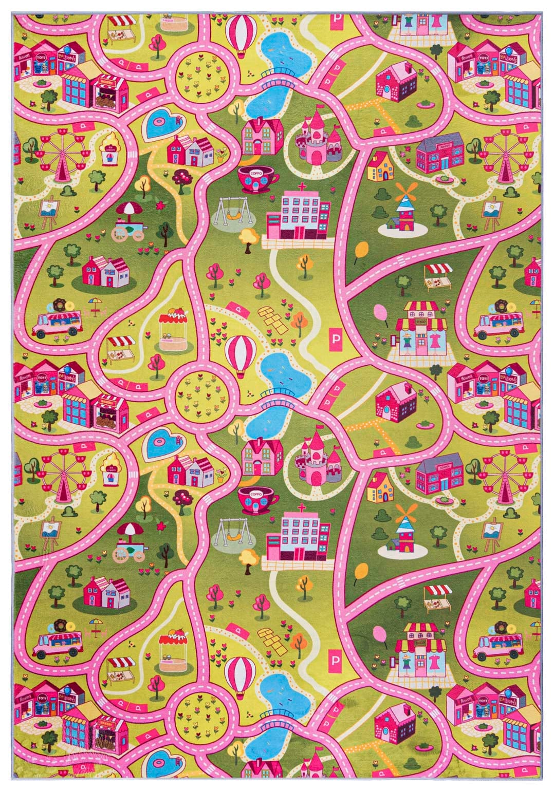Kinderteppich Multicolor Rosa Straßen JWH FLANNEL