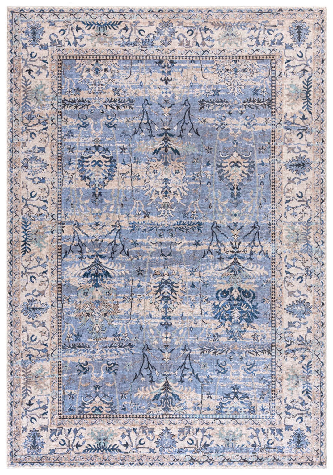 Boho Teppich, Pflanze - Marsala Prato - blau, beige, creme
