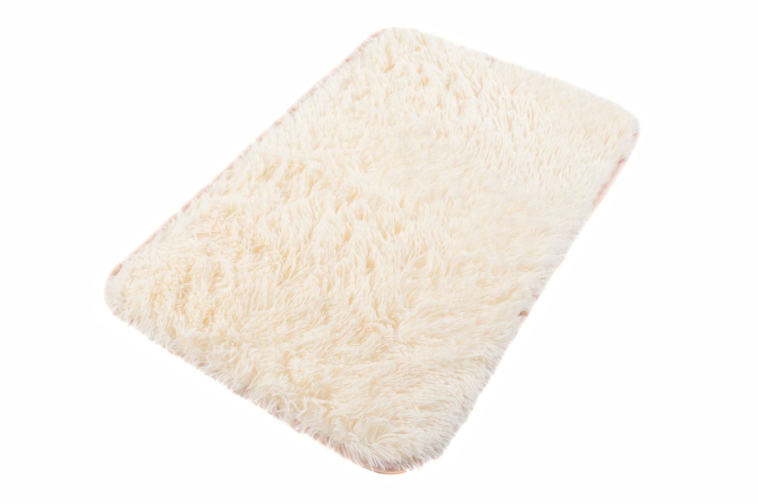 Badezimmerteppich SILK SOLID CREAM – rutschfest, Shaggy, cremefarben