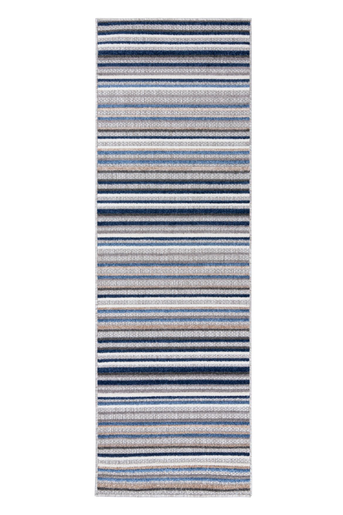 Teppichläufer In- Outdoor Blau Grau Geometrisch Streifen ED23A AVENTURA , wasserdicht