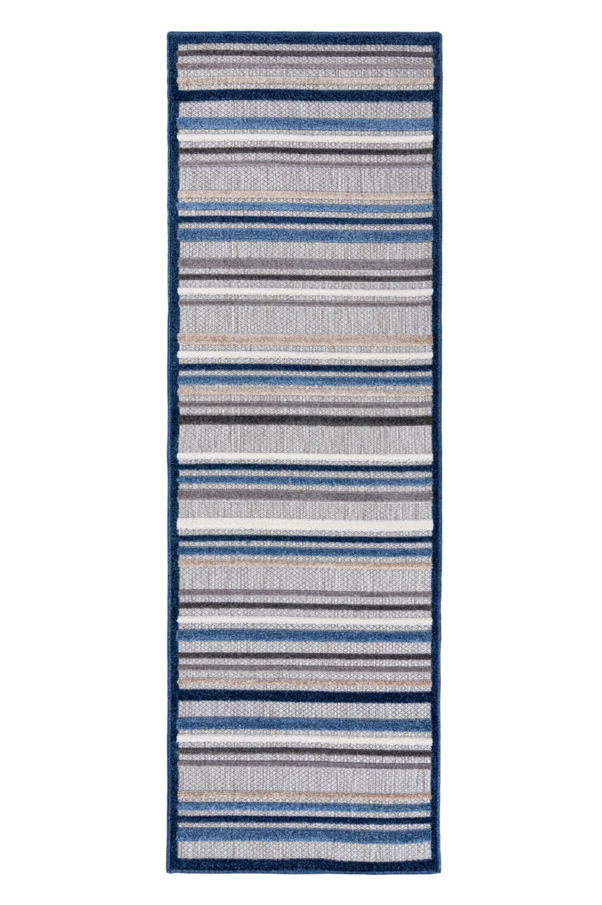 Teppichläufer In- Outdoor Blau Grau Geometrisch Streifen ED50A AVENTURA , wasserdicht