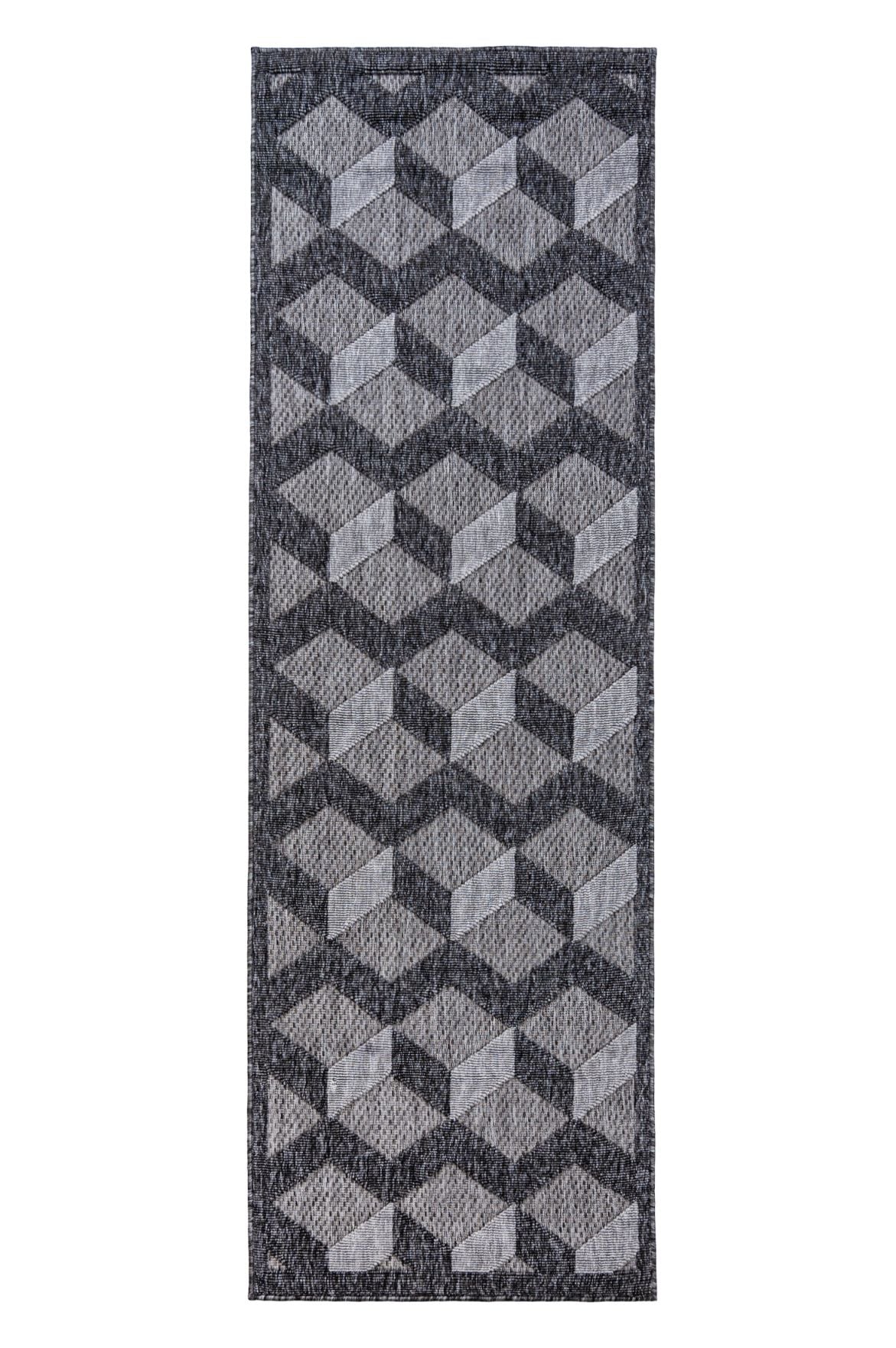Teppichläufer In- Outdoor Schwarz Grau Geometrisch FG40A CANSAS