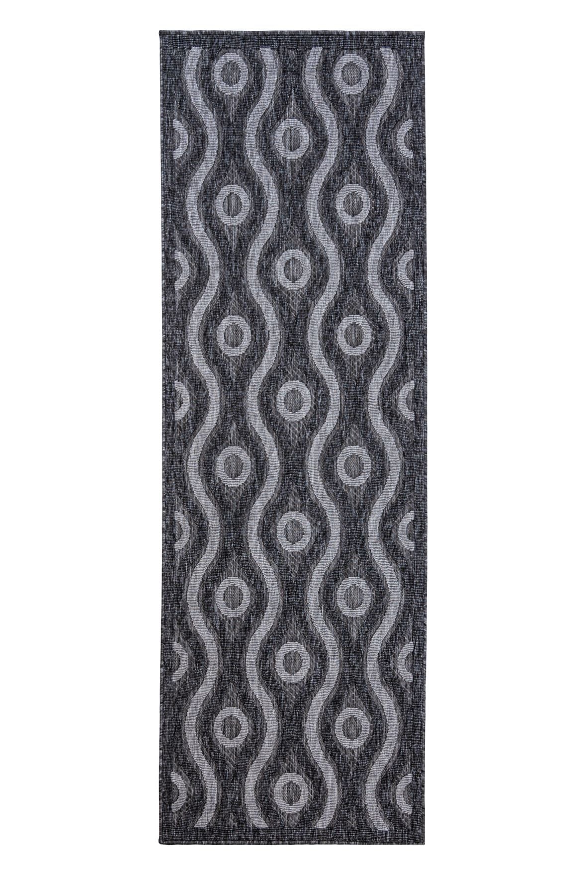 Teppichläufer In- Outdoor Schwarz Grau Geometrisch FG81A CANSAS