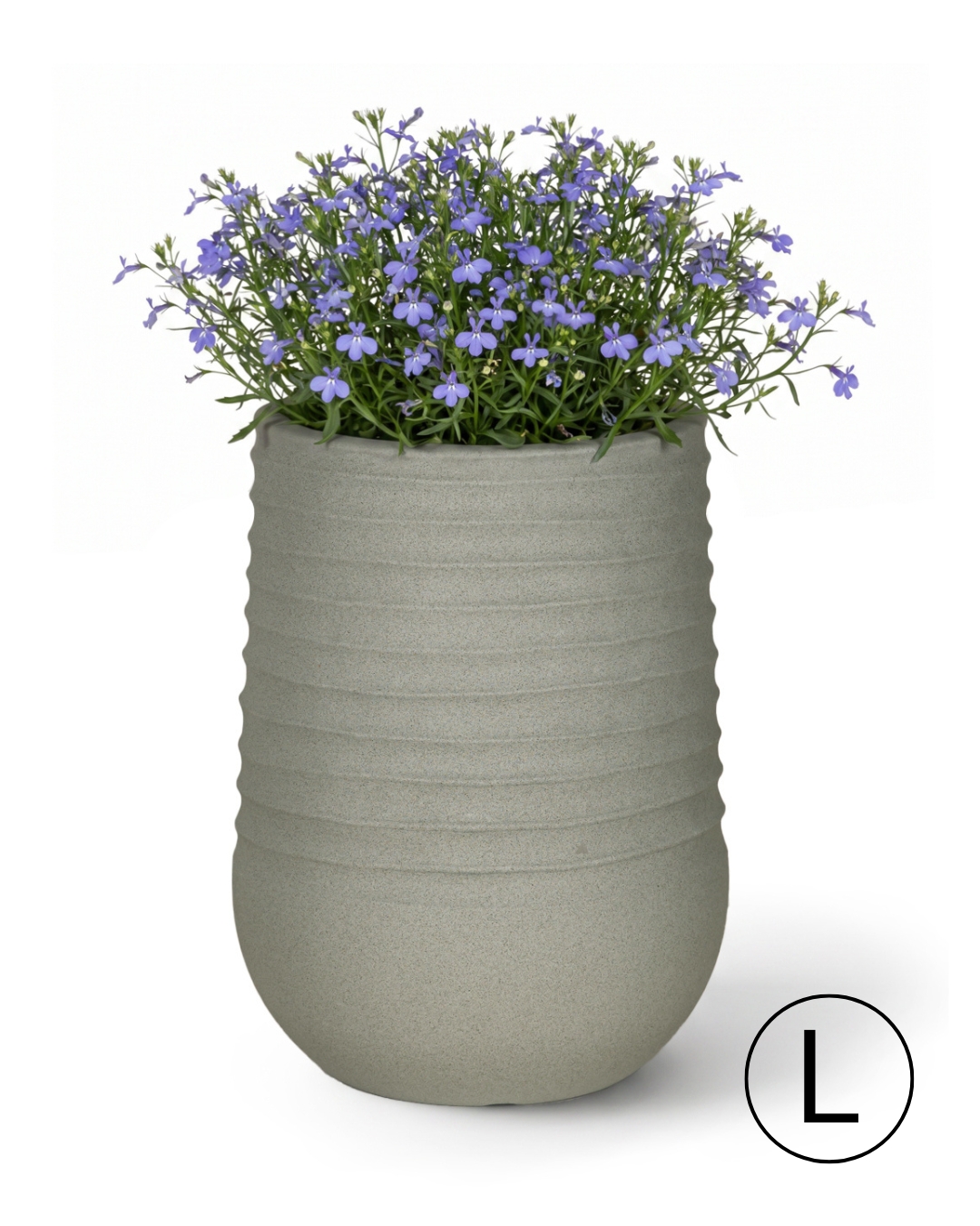 Runder Garten- / Terrassen-Blumentopf 53 cm x 53 cm x 70 cm - Costa L - Kunststoff-Blumentopf, grau, matt, geriffelt