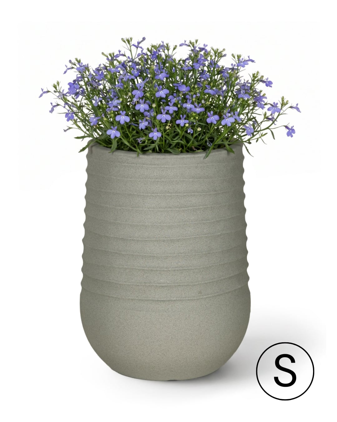 Runder Garten- / Terrassen-Blumentopf 29 cm x 29 cm x 37 cm - Costa S - Kunststoff-Blumentopf, grau, matt, geriffelt
