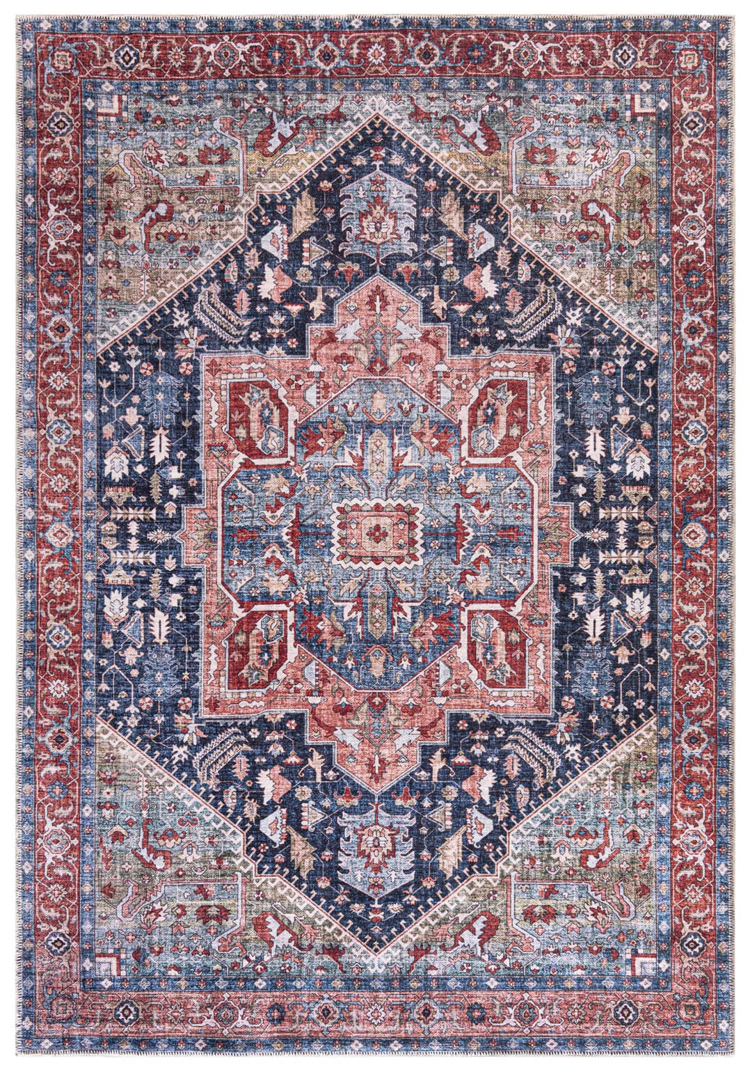 Boho Teppich, Pflanze - Marsala Marina - rosa, marineblau, beige