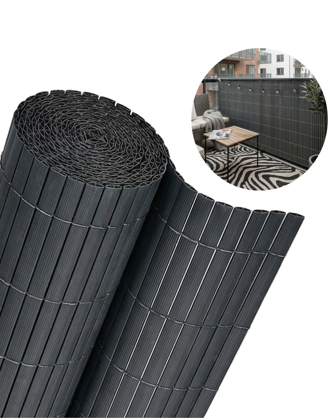 Gartenabdeckung, Terrasse, Balkon sichtschutz, PVC-Matte – Aperto Antracite – anthrazitfarben, modern