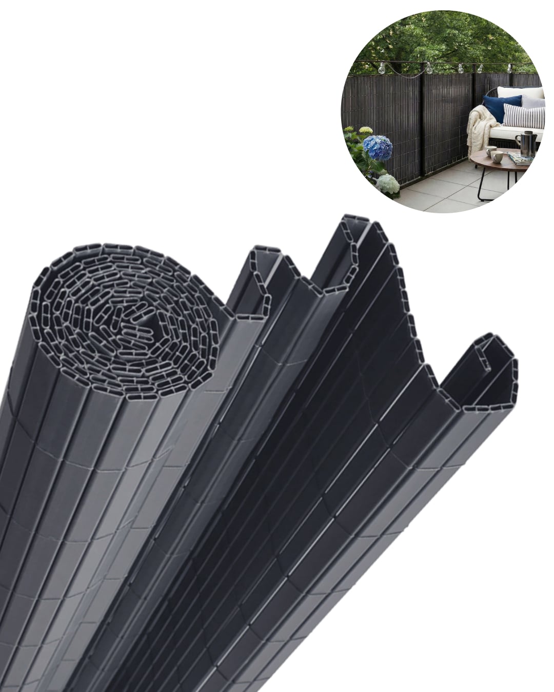 Gartenabdeckung, Terrasse, Balkon sichtschutz, PVC-Matte – Lento Antracite – anthrazitfarben, modern