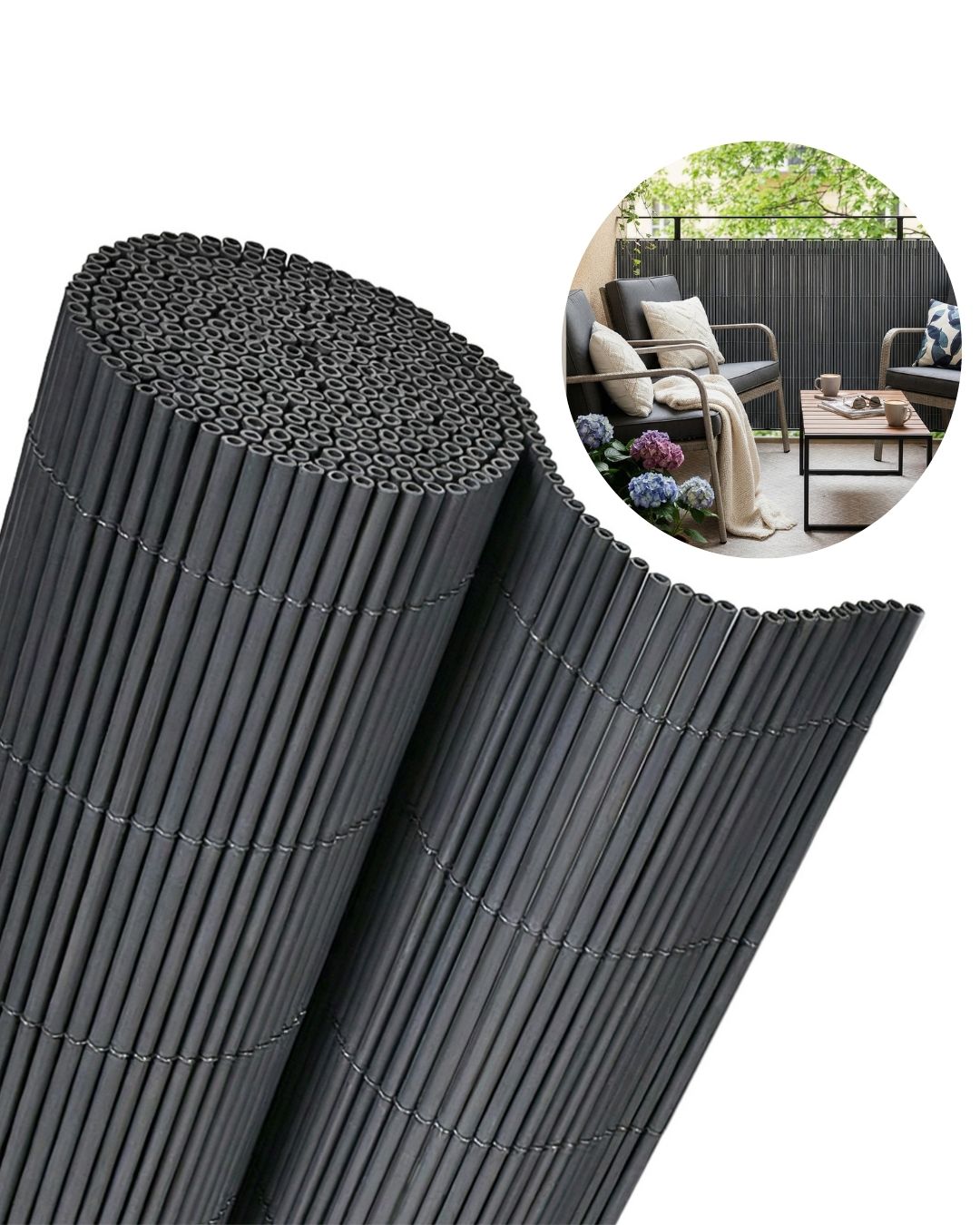 Gartenabdeckung, Terrasse, Balkon sichtschutz / Bambusimitat-Matte PVC - Tubo Antracite - anthrazit, modern