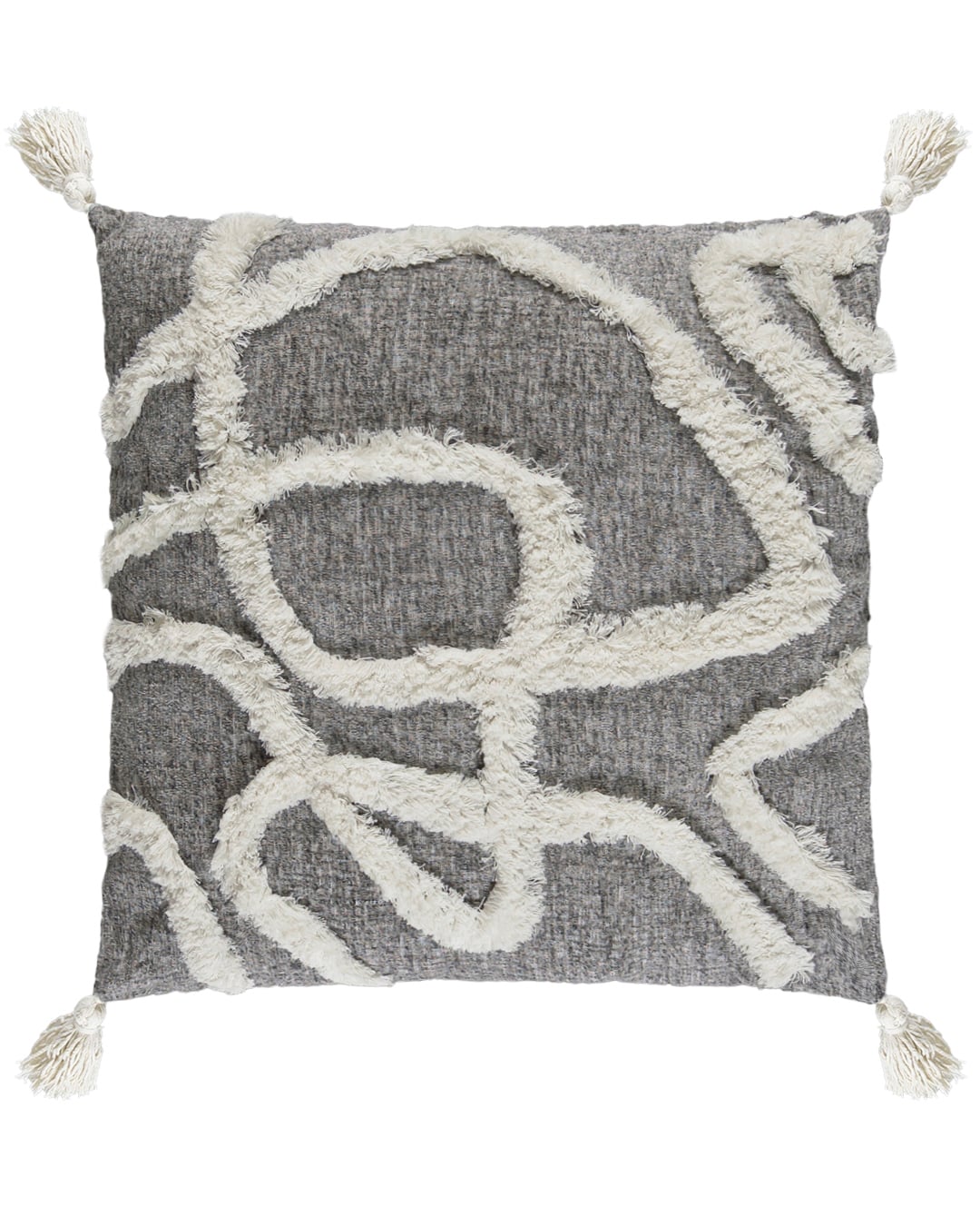Dekokissen mit Füllung, 45 x 45 cm – Labirinto Grigio – mit Fransen, weiß, grau