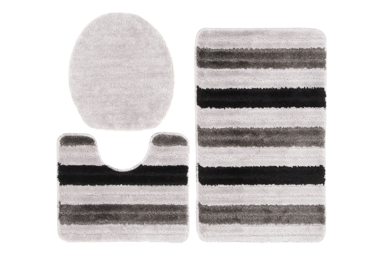 Badezimmerteppich 3-teiliges Set MONO PASKI GREY – rutschfest, Streifen, grau