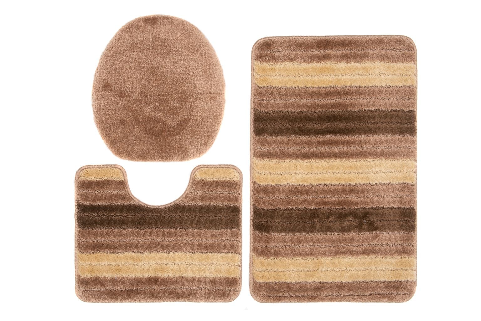 Badezimmerteppich 3-teiliges Set MONO PASKI BEIGE – rutschfest, Streifenmuster, beige