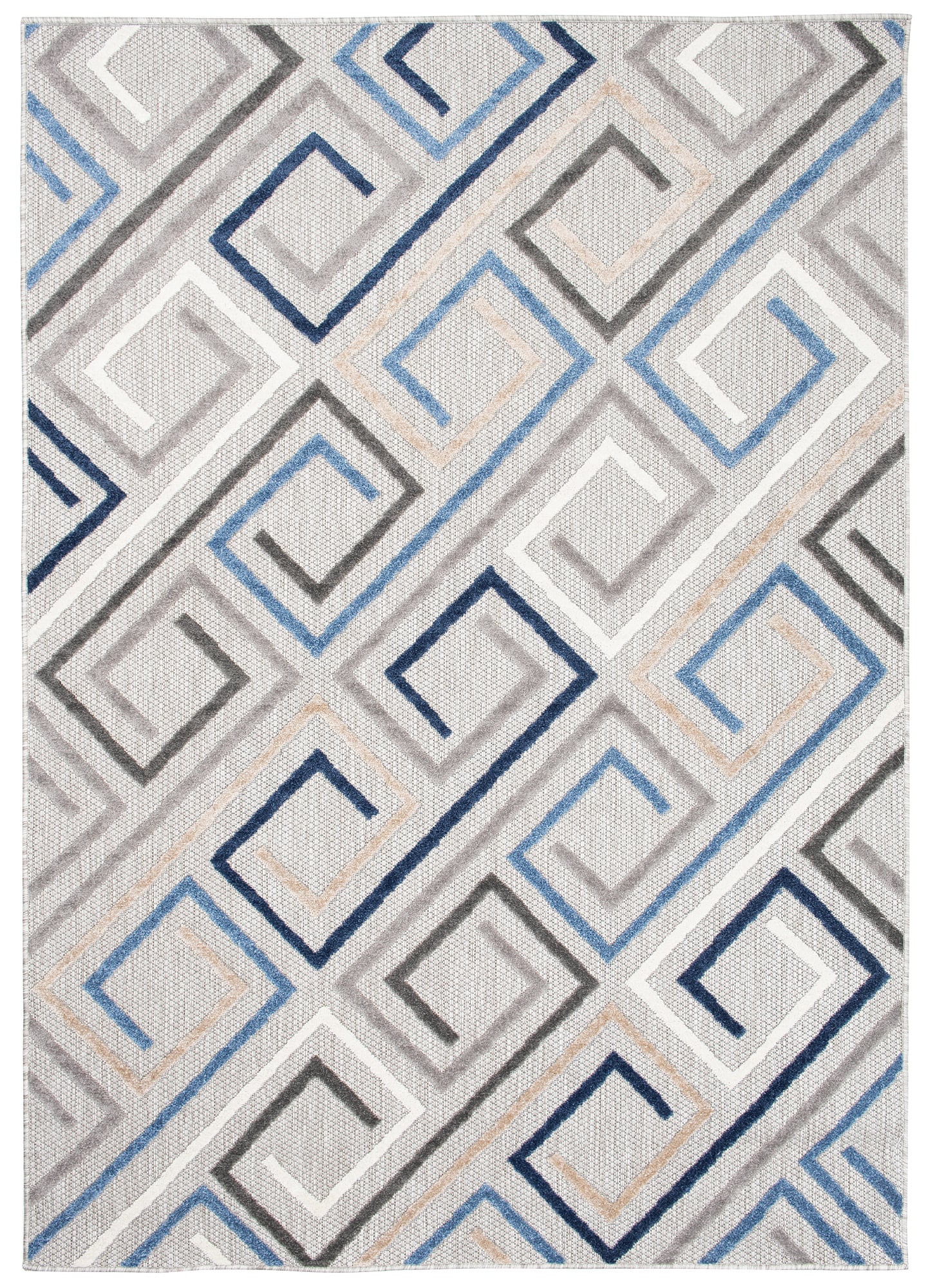 Teppich In- Outdoor Blau Grau Geometrisch EC95A AVENTURA , wasserdicht, auf die Terrasse, den Balkon