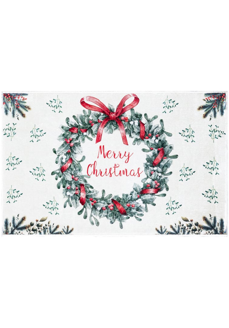 Weihnachtsteppich, Matte mit Kranz - XMAS RING Weihnachts-Fußmatte, weiß, ecru