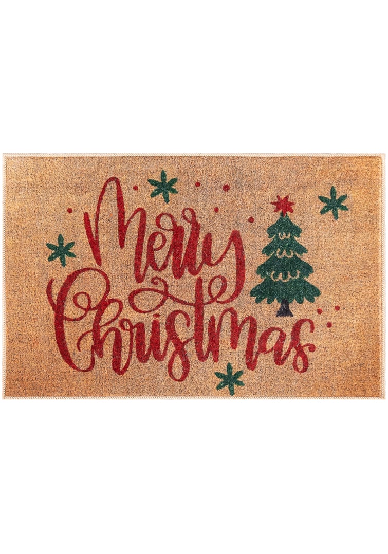 Weihnachtsteppich, Merry Christmas-Matte – XMAS TIME Weihnachts-Fußmatte, braun